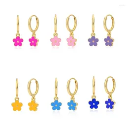 Boucles d'oreilles en forme de cerceau pour femmes, jolies fleurs en émail couleur Macaron, Style INS, bijoux pendantes, vente en gros