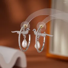 Cerceau boucles d'oreilles mode magpie bird Design Circle pavé cubique zircone luxe féminine fête des bijoux de haute qualité pour l'anniversaire