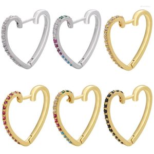 Boucles d'oreilles créoles en diamant coloré Micro incrusté pour femme, boucle d'oreille de Style ethnique en forme d'amour, bijoux en Zircon, cadeau