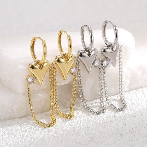Boucles d'oreilles créoles mode minimaliste chaîne avec goutte de coeur pour femme 14K plaqué or Y2k accessoires coréen bijoux à la mode