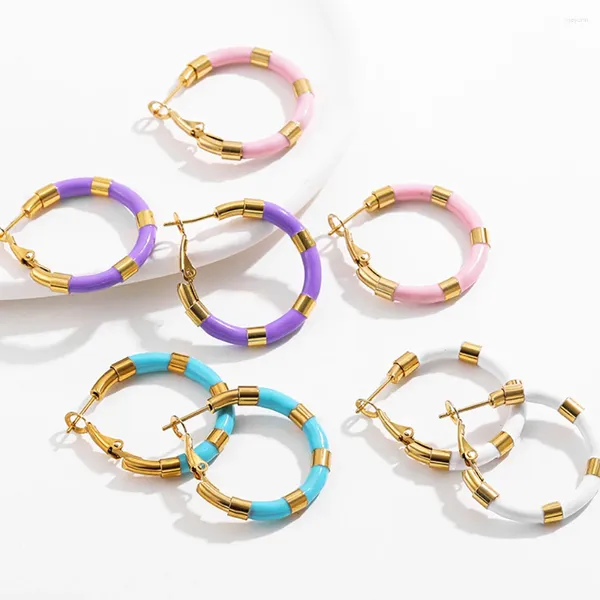 Pendientes de aro de moda para mujer, esmalte multicolor, círculo redondo, Color dorado, Metal brillante, hebilla de oreja apilada, anillo, regalo de joyería