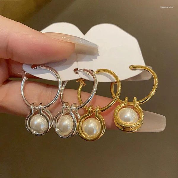 Boucles d'oreilles créoles en perles pour femmes, cercle suspendu, personnalité, grand bijoux couleur or/argent, vente en gros