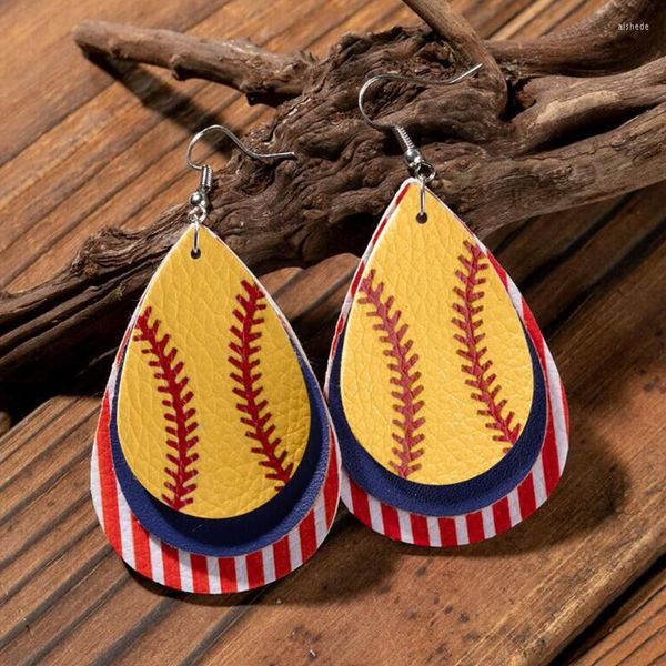 Boucles d'oreilles créoles mode personnalité dames Baseball Pu multicouche rayé cuir accessoires pour bijoux en gros