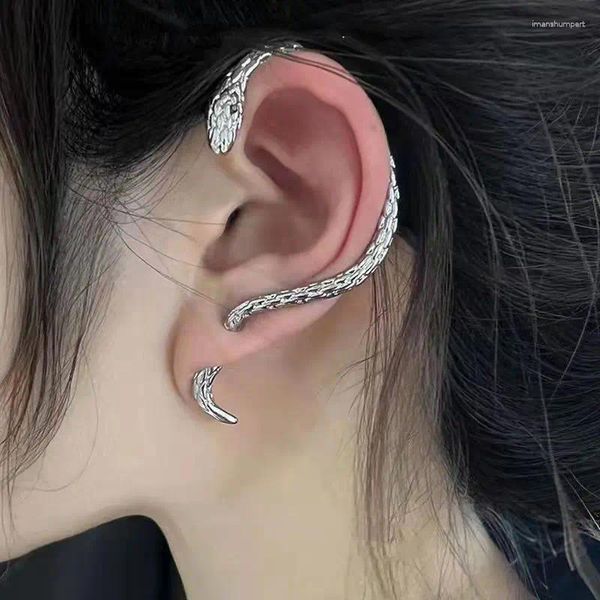 Boucles d'oreilles créoles plaquées argent en forme de serpent, Clip en Zircon, Vintage, gothique, Punk, tendance, bijoux de fête, cadeau pour femmes