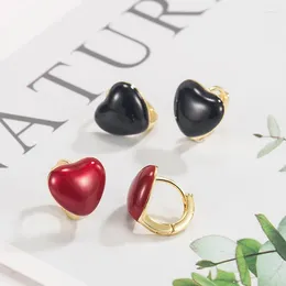 Boucles d'oreilles créoles en forme de cœur d'amour pour femmes et filles, rouge, noir mat, boucle en émail léger, bijoux tendance, sens Senior