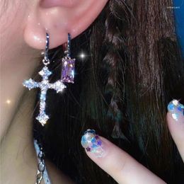 Boucles d'oreilles de cerceau Fashion Silver plaqué Crystal Cross for Women Gothic Punk Hip Hop Piercing Party Party Bijoux EH025