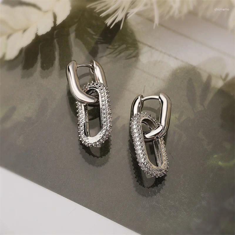 Hoop Earrings Fashion Silver Plated Zircon Oval For Women Statement Party Wedding Jewelry Accessories Gifts E1024