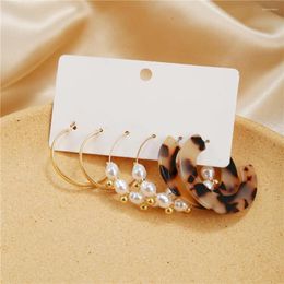 Pendientes de aro de moda Simple Retro perla geométrica C leopardo Stud pendiente conjunto mujeres 3 pares de regalo de joyería acrílica