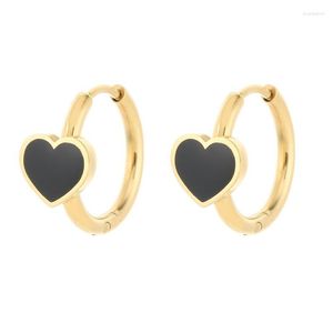 Boucles d'oreilles créoles en acier inoxydable 304 pour femmes, tendance, couleur noire, Gel de silice, cœur, bijoux romantiques, vente en gros, 2023