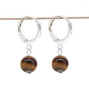 Hoop oorbellen Mode roestvrij staal edelsteen 10 mm natuursteenbollen groot voor vrouwen ge005