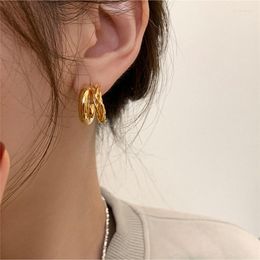 Boucles d'oreilles cerceaux tendance mode géométrique or argent couleur dames simples doubles couches en métal cadeau