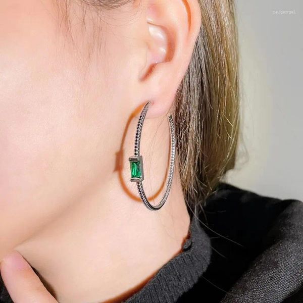 Boucles d'oreilles cerceaux mode TRENDY 925 aiguille argentée pour femmes bijoux simple rond cercle vert zircon petite amie cadeau cadeau