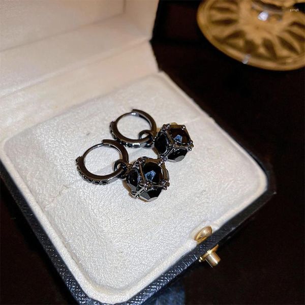 Pendientes de aro con incrustaciones de diamantes de imitación negros para mujer y niña, joyería de regalo para fiesta, venta al por mayor