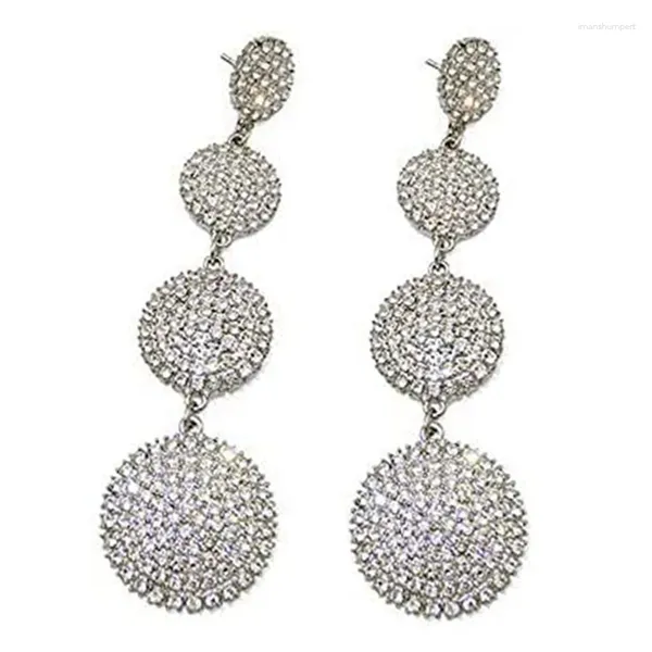 Boucles d'oreilles de cerceau Fashion Femmes strass de stratones Circle Long Chain Drop Slend Bielry Silver Couleur