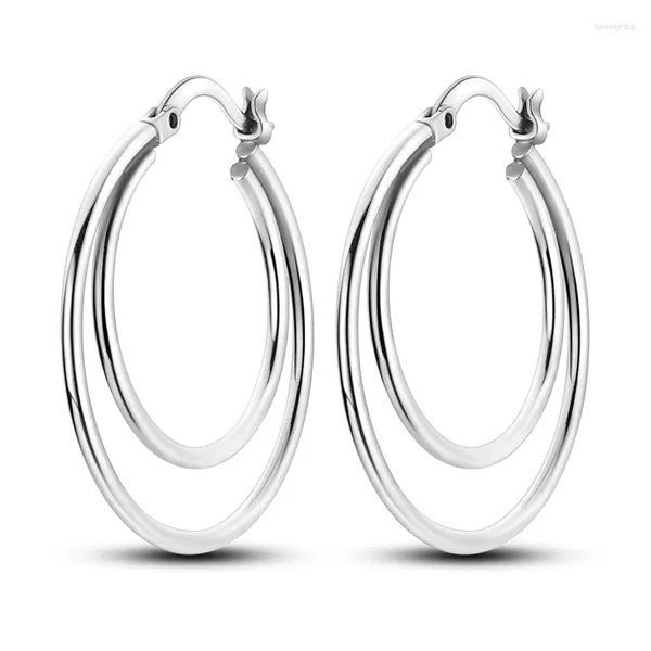 Boucles d'oreilles créoles à la mode en argent Sterling 925, or Rose, grand Double anneau, bijoux originaux à la mode pour femmes