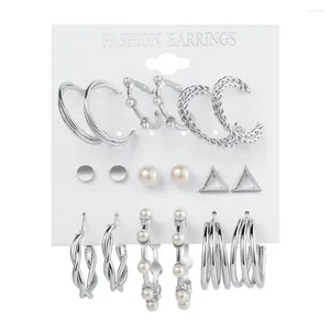 Boucles d'oreilles créoles pour femmes, accessoires à la mode, ensemble élégant de perles en forme de C, Double pendentif, Collection de boucles d'oreilles avec filles