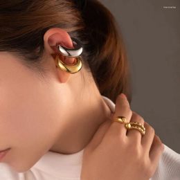 Boucles d'oreilles de cerceau à la mode en C Clip d'os de l'oreille creux avec bijoux en acier inoxydable exagéré en or exagéré