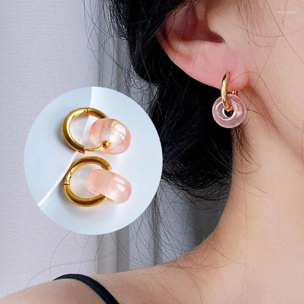 Pendientes de aro, aros de piedra Natural a la moda, aros con hebilla circular y cuentas redondas con dije para mujer