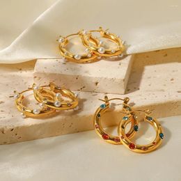 Boucles d'oreilles créoles FEEHOW luxe Imitation perle Zircon pour femmes couleur or 18K gros soleil strass boucle d'oreille Punk Y2K bijoux