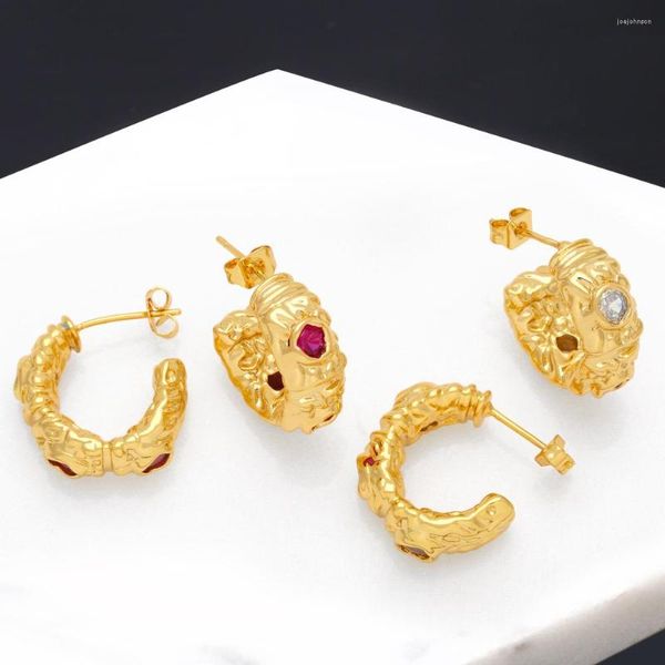 Boucles d'oreilles cerceau FLOLA épais plaqué or cerceaux pour femmes cuivre CZ cristal perles C forme Huggie Simple bijoux cadeaux Ersr33