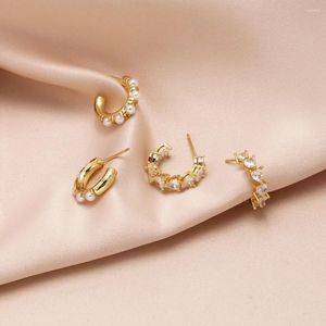 Boucles d'oreilles de cerceau Flola minuscule cristal clair pour les femmes blanches Perle C oreille en forme de petits bijoux cadeaux ersa077