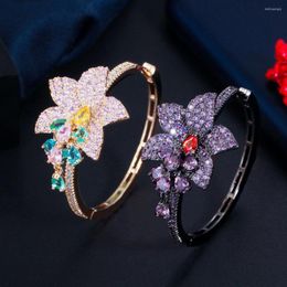 Boucles d'oreilles créoles fleur coloré Zircon goutte mode rond cercle cristal strass élégant bijoux pour femmes mariée