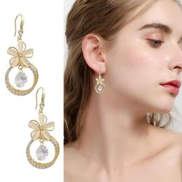 Boucles d'oreilles de cerceau fleur opale longue oreille de boucle oreille conception sens de la lumière luxe rond flash coeur coule enrôle en bois pelant pendant