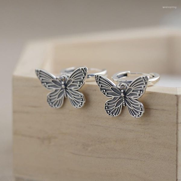 Boucles d'oreilles cerceau FNJ Simple papillon 925 argent Original pur S925 Sterling boucle d'oreille pour femmes bijoux bonne chance Animal