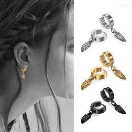 Boucles d'oreilles créoles pour hommes femmes avec plumes pendantes or noir argent acier inoxydable Hip Hop Punk Kpop adolescente garçons