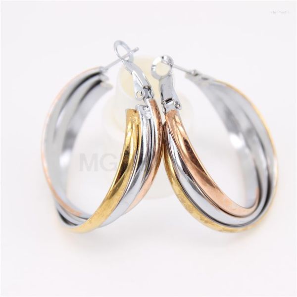 Boucles d'oreilles créoles pour femmes 14g aiguille fine combinaison de couleurs trois en un acier inoxydable vente en gros au détail 40mm diamètre LH1058