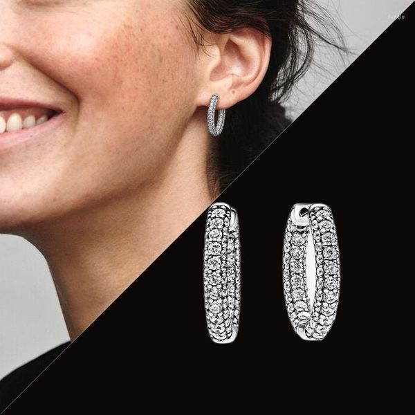 Pendientes de aro para mujer 2023, tendencia, fila única, Zirconia cúbica, plata de ley, diseñador Original de lujo, Jewe 292624c01