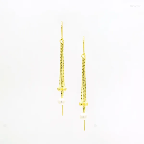 Pendientes de aro para mujeres Micro incrustes Zirconia 14K Gold Pearl Pearl Pendsel Tassel elegante