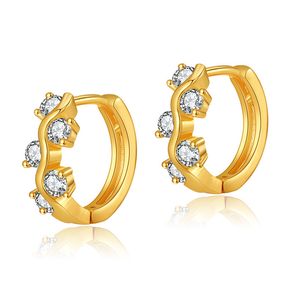 pendientes de aro Comercio exterior nuevo estilo clásico diseño de anillo liso, pendientes pequeños engastados con circonitas, temperamento exquisito, hebillas de oreja cobre chapado en oro real de 18 quilates