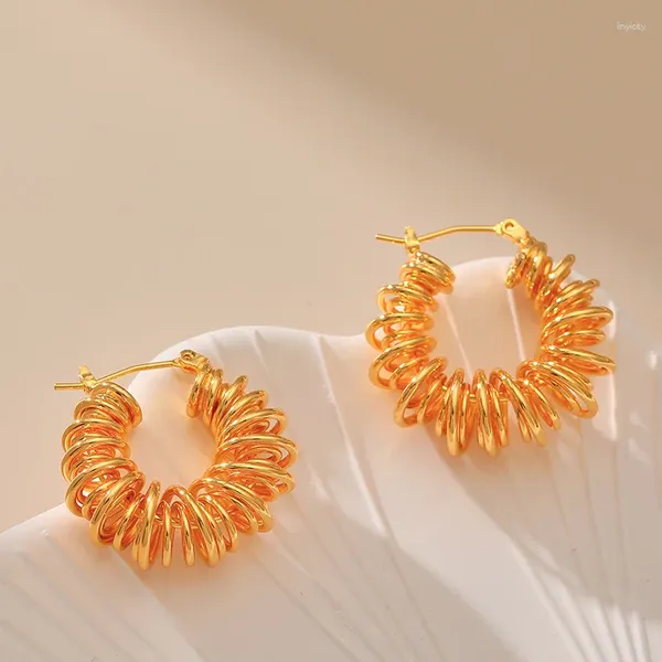 Boucles d'oreilles créoles françaises irrégulières, bobine de fil métallique pour femmes, Unique, plaqué or 18 carats, anneau d'oreille, bijoux féminins à la mode, printemps