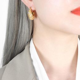 Boucles d'oreilles créoles français rétro haut sens incrusté de Zircon Unique créatif et exquis mode plaqué or pince à oreille Non-Fading