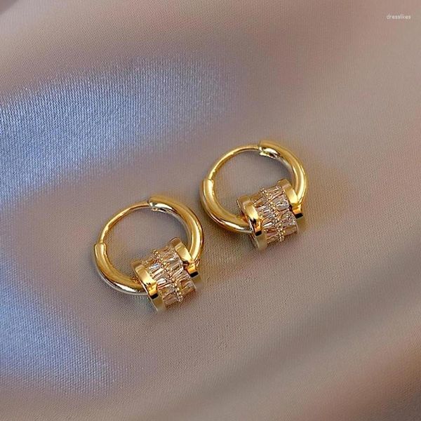 Boucles d'oreilles créoles en Zircon pour femmes, bijoux romantiques français ronds brillants, plaqué or, luxe, tempérament exquis, cadeaux