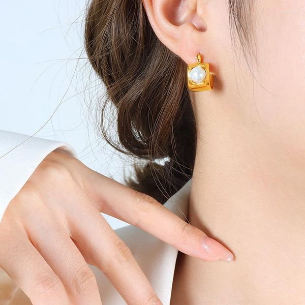 Boucles d'oreilles créoles Style français perle de verre colorée en forme de U exquise petite bague carrée à la mode haute sens boucles d'oreille
