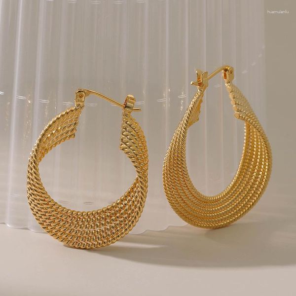 Boucles d'oreilles en forme de cerceau pour femmes, torsades de pâte frite, tressées géométriques, personnalisées en métal plaqué avec anneau d'oreille en or 18 carats, bijoux de fête