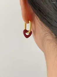Boucles d'oreilles cerceau givré mat rouge coeur pour femmes Vintage oreille boucle Huggies bijoux à la mode accessoires Pendientes Mujer