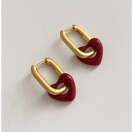 Hoop oorbellen Frosted mat rood hart voor vrouwen oor buckle huggies trendy sieraden accessoires pendientes mujer eh1785