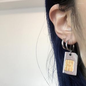 Boucles d'oreilles créoles en métal en forme de carte SIM pour femmes et filles, Harajuku Punk Hip Hop Unique géométrique Cool bijoux tendance 2022