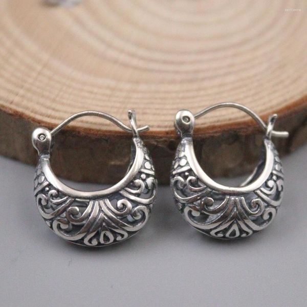 Boucles d'oreilles créoles en argent Sterling 925 véritable, motif Floral, diamètre extérieur 17mm, timbre S925 pour femmes