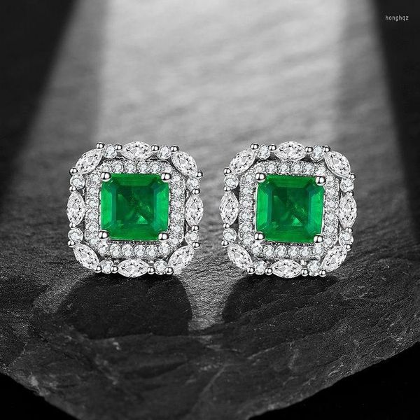 Pendientes de aro Joyas reales genuinas Coloridas con esmeralda de imitación Cuadrado 6 Diamante bajo con incrustaciones Lvbao Mujer Alto