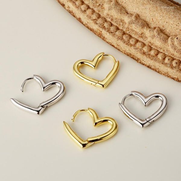 Boucles d'oreilles créoles véritables bijoux véritables E6019 coréen S925 en argent Sterling boutons d'amour Ins tempérament personnalité oreille en forme de coeur