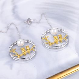 Boucles d'oreilles créoles véritables bijoux véritables S925 en argent Sterling cerclé Ins Style Premium Creative Design bijoux perle de haute qualité