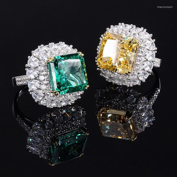 Boucles d'oreilles créoles véritables véritables bijoux Tiktok S925 tout le corps argent carbone carré 14 -fin ensemble complet de diamants bague pour femme Hig