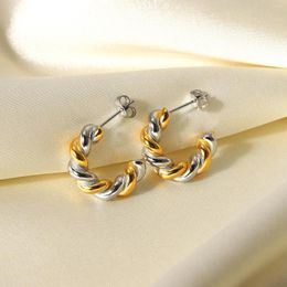 Boucles d'oreilles créoles géométriques en acier inoxydable, Double couche en forme de PVD or 18 carats plaqué argent, bijoux torsadés