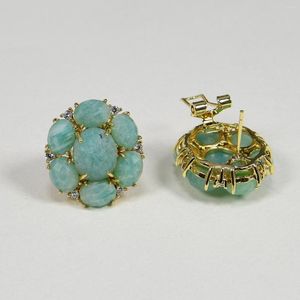 Boucles d'oreilles créoles GGN Natural Amazonite Blue Crystal Cubic Zirconia Flower Shape Earring -Jewerly Gift