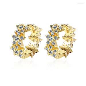 Boucles d'oreilles créoles filles belle trois fleurs pentagramme cristal pavé petit Huggies brillant boucle d'oreille Piercing bijoux pour femmes cadeaux