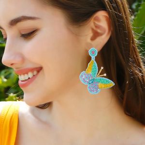 Boucles d'oreilles cerceaux GJM19 Style de vacances à la tendance Summer à la main Bijoux de bricolage Accessoire Gift Turquoise Perles de graines colorées Drop Butterfly